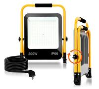 Ensemble de 5 projecteurs LED de construction, 200 W, 16000 lm, IP66, lampe de travail avec câble de 3 mètres, pour usage en construction, dans l'industrie et en extérieur