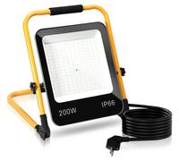 Ensemble de 5 projecteurs LED de construction Vigevee, 200 W, 16000 lm, IP66, lampe de travail avec câble de 3 mètres, pour usage industriel, intérieur et extérieur