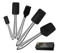 Ensemble de 5 spatules en silicone pour cuisine avec manche en acier inoxydable Spatule en silicone résistante à la chaleur avec cuillère en silicone & pinceau de cuisine pour(Noir)