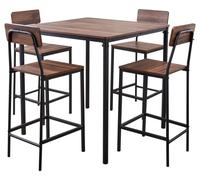 Ensemble de 5 tables de bar de 889 mm, ensemble de tables et chaises de bar aux bords arrondis, table de bar carrée avec quatre tabourets pour le salon, la salle à manger ou la cuisine, couleur noyer,