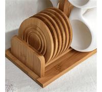 Ensemble de 6 / 1 tasse à café en céramique de 90 ml avec soucoupes en bois, convient pour utilisation au micro-ondes et au lave-vaisselle, pour espresso et café arabe. Tasses à café saoudiennes, idéa