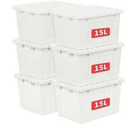 Ensemble de 6 boîtes de rangement Ibzoa®, capacité de 15 litres – Boîtes en polypropylène opaque avec un système de fermeture à cliquet sécurisé, empilables et gain de place, idéales pour la maison et