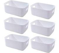 Ensemble de 6 boîtes de rangement Unyqoos® – en plastique robuste, de couleur blanche, avec poignées, ouvertes ; dimensions : 20 x 14 x 7 cm, 25 x 18 x 10 cm, 30 x 20 x 12 cm, idéales pour la cuisine,
