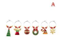 Ensemble De 6 Breloques De Noël, Poour Fête À Thème, Étiquettes De Verre À Vin, Bagues