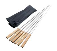 Ensemble de 6 brochettes barbecue en acier inoxydable | Bâtonnets de rôtis avec manche en hêtre