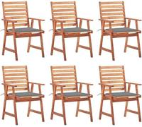 Ensemble de 6 chaises de jardin avec coussins, en bois d'acacia massif, design moderne à lattes. Bois robuste. Dimensions : 56 x 62 x 92 cm. Couleur : gris. Chaise d'extérieur pour salle à manger, idé