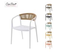 Ensemble de 6 chaises de jardin Solaro, modèle extérieur, avec accoudoirs et dossier en corde, couleur blanche