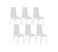 Chaise - TECTAKE - Lot de 6 chaises avec surpiqûre THOMAS dossier haut et ergonomique, pieds en acier, 45 x 48 x 98,5 cm - Blanc