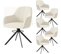 Ensemble de 6 chaises de salle à manger pivotantes avec accoudoirs | Chaises rembourrées avec coussin de 5 cm et pieds en métal | Chaises de cuisine modernes pour salle à manger, salon, bureau • Lin/B