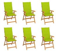 vidaXL Chaises de jardin Lot de 6 avec coussins Teck massif Vert clair