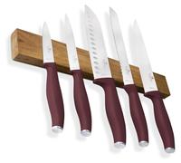 Ensemble de 6 couteaux de cuisine avec bloc aimanté, en bois d'acacia, finition Bordeaux mate