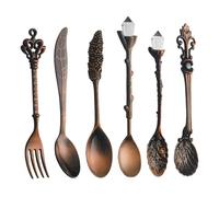 Ensemble de 6 cuillères à thé vintage, cuillère à mélanger le café dessert royal en alliage de zinc, ensemble vaisselle décorative pour le bureau domicile, 5 cuillères et 1 fourchette