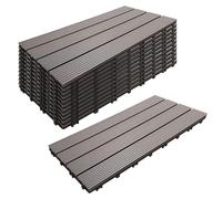 Ensemble de 6 dalles de terrasse en WPC, dimensions 60x30 cm, système de fixation par clips, couleur grise