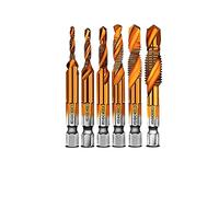 Ensemble de 6 embouts de forage combiné en titane HSS, 3 en 1 forage taraudage taraudage taraudage à vis avec tige hexagonale 1/4 pouce