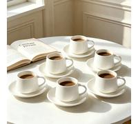 Ensemble de 6 / Ensemble de 1, tasses à café en céramique concentrée de 90 ml et soucoupes, micro-ondes et lave-vaisselle, convient pour une utilisation comme tasses à thé, tasses à expresso ou tasses