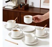 Ensemble de 6 / Ensemble de 1, tasses à café et soucoupes en céramique de style européen de 90 ml, convient pour une utilisation au micro-ondes et au lave-vaisselle, pour l'espresso et le café arabe. 