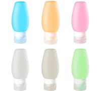Ensemble de 6 flacons de voyage en silicone réutilisables Unyqoos® de 85 ml, comprenant une pochette de rangement transparente, étanches, sans BPA, avec une large ouverture, s FDA
