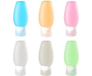 Ensemble de 6 flacons de voyage en silicone réutilisables Unyqoos® de 85 ml, comprenant une pochette de rangement transparente, étanches, sans BPA, avec une large ouverture, s FDA