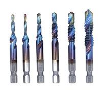 Ensemble de 6 forets à tarauder en spirale, acier rapide à queue hexagonale - combinaison de foret et de taraudeur pour perçage, taraudage et découpe de métaux tendres, aluminium