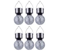 Ensemble de 6 lumières solaires suspendues rondes boule de jardin Lampes de miroir éclats de mosaïque argent décoratifs