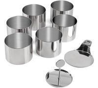 Ensemble de 6 moules à dessert en acier inoxydable Ibzoa®, diamètre 7,5 cm × hauteur 5,5 cm – soudés, adaptés au four et au réfrigérateur, lavables au lave-vaisselle, incluant une spatule et un pilon