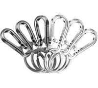 Ensemble de 6 mousquetons Unyqoos® - alliage de zinc argenté/noir, dimensions 4,7 x 2,2 cm avec un anneau de 3 cm, mécanisme à ressort pour clés et accessoires
