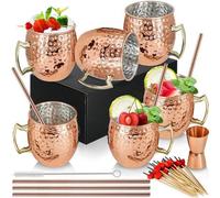 Ensemble de 6 mugs en cuivre et métal de 540 ml Ensemble en cuivre Mugs en cuivre fabriqués à la main avec une poignée, pour les cocktails et les boissons fraîches
