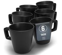 Ensemble de 6 Mugs Manhattan - Premium en Grès, Adaptés au Lave-vaisselle et au Micro-ondes - Tasses Noires Mattes - Élégants Mugs à Thé et Café - Collection Pure Living Urban Black Line