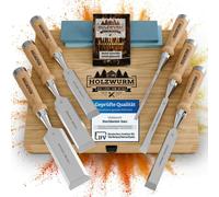Ensemble de 6 outils de sculpture sur bois, comprenant des outils de gravure, une pierre à aiguiser et une mallette en bois