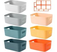 Ensemble de 6 paniers de rangement multifonctionnels Unyqoos®, avec 12 étiquettes, 7 couleurs, en PP, avec poignées ouvertes – idéal pour la cuisine, la salle de bain, les placards, le bureau