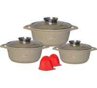 Ensemble de 6 pièces de batterie de cuisine avec couvercles et poignées en silicone, compatible avec les plaques à induction, couleur beige
