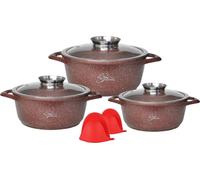 Ensemble de 6 pièces de batterie de cuisine avec couvercles et poignées en silicone, compatible avec les plaques à induction, de couleur rouge