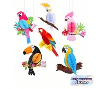 Ensemble de 6 pièces d'ornements de nid de perroquet en bois, décoration de fête tropicale hawaïenne, perroquet multicolore brillant et motif de feuille tropicale, bar tiki, jardin de forêt tropicale,