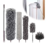 Ensemble de 6 pièces Unyqoos® comprenant un plumeau télescopique, une tige télescopique de 245 cm, des embouts en microfibre et en peluche, une brosse d'angle, et un produit lavable, idéal pour les pl