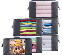 Ensemble de 6 sacs de rangement Unyqoos®, 90 litres (60 x 38 x 32 cm) – Organiseurs pliables pour vêtements et couvertures, fabriqués en feutre à 3 couches, avec poignée, fermeture éclair et fenêtre t