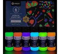 Ensemble de 6 tubes de peinture fluorescente phosphorescente de 59 ml, peinture pour lumière noire, adaptée au canvas, au bois, au papier et à la céramique