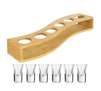 Ensemble de 6 verres à shot (30 ml) avec support et base lestée, idéal pour whisky, tequila et autres boissons. Plateau de service inclus.