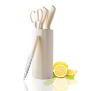 Ensemble de 7 couteaux de cuisine avec bloc à couteaux, en acier inoxydable, couleur beige