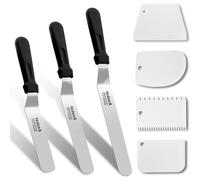 Ensemble de 7 pièces comprenant une spatule pour glaçage et un racloir à gâteau, en acier inoxydable, comprenant 3 spatules angulées (6, 8, 10 pouces) et 4 racloirs