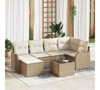 Ensemble de 7 pièces de canapés de jardin avec coussins Rotin poly brun, Canapé de jardin 2 places avec rangement et coussins Beige poly rotin