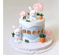 Ensemble de 7 pièces de décoration de gâteau lapin, toppers de gâteau lapin champignon carotte, décorations de gâteau thème animal, convient pour baptême, révélation de genre, décoration de gâteau de