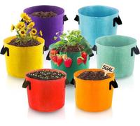 Ensemble de 7 pots de plantation colorés Unyqoos® en feutre non tissé – 35,4 litres (10 gallons), respirants et drainants, avec des poignées en nylon, idéaux pour balcon, jardin et serre