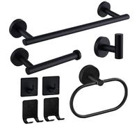 Ensemble de 8 accessoires de salle de bain en acier inoxydable : porte-serviettes, porte-papier toilette, anneau porte-serviette, patère, 2 crochets adhésifs, 2 porte-rasoirs (noir)