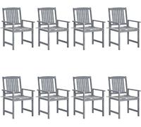 Ensemble de 8 chaises de jardin en bois d'acacia, dimensions 61x57x92 cm, avec coussins de siège gris. Design moderne, robustes et résistants aux intempéries, idéales pour terrasse, balcon ou camping