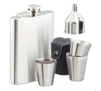 ensemble de 8 flasques en acier inoxydable, 200 ml, avec 4 gobelets et un entonnoir, idéal pour les voyages, argent