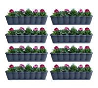set de 8 bacs à fleurs de 80 cm Bac à plantes de balcon Anthracite au design ondulé, y compris soucoupes d'arrosage assorties
