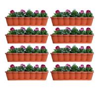 lot de 8 bacs à fleurs de 80 cm, jardinière de balcon, terre cuite, design ondulé, y compris soucoupes d'arrosage assorties