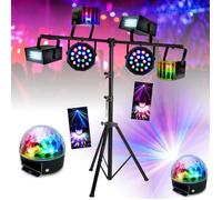 Ensemble de 8 jeux de lumière compacts et puissants + 1 portique acier robuste - idéal soirée dansante anniversaire club bar disco