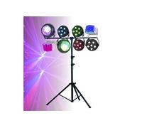 Ensemble de 8 jeux de lumière compacts et puissants + 1 portique acier robuste - idéal soirée dansante PA DJ sono mix led