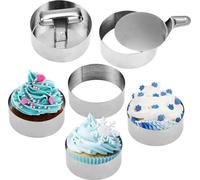 Ensemble de 8 moules à dessert en acier inoxydable Unyqoos® : 6 moules de Ø 9 cm (H 3,5 cm) + 1 spatule et 1 tampon, sans soudure, adaptés au lave-vaisselle